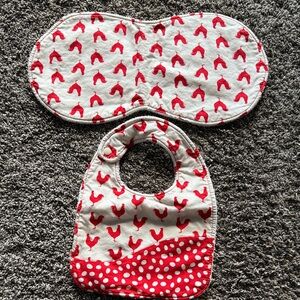 Red and White Baby Bib and Burp Cloth Set